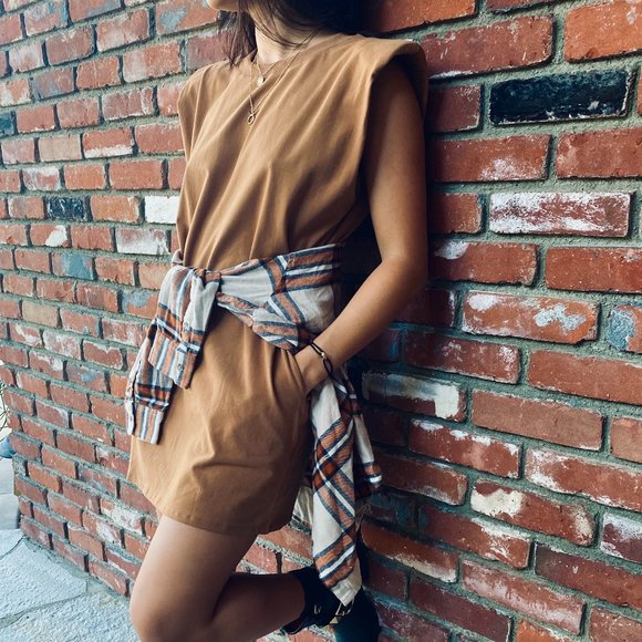 NWT Cognac Padded Muscle Shirt Dress - Picture 2 of 4